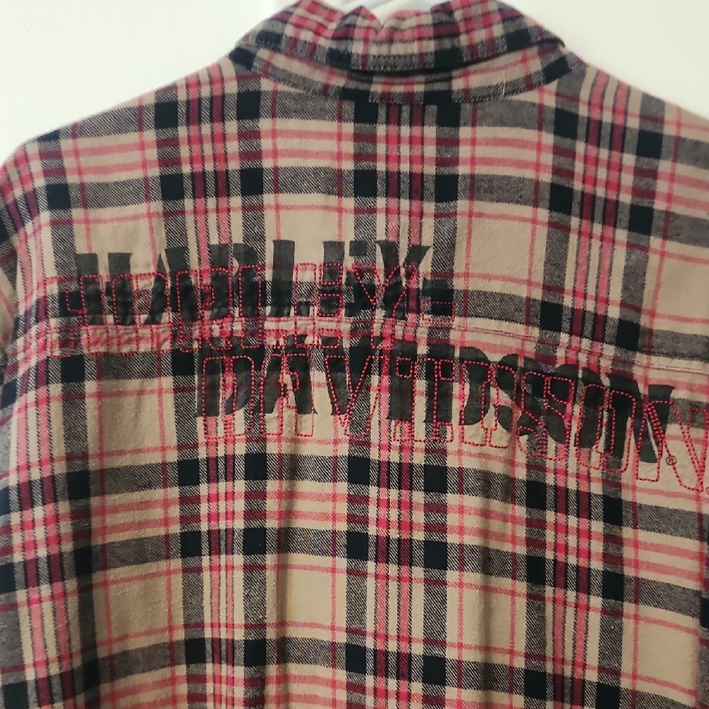 Harley-Davidson Red and Tan Indie Sleeze Grunge Plaid Shirt - Picture 4 of 6
